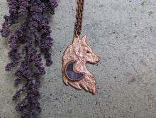 Load image into Gallery viewer, Handmade Amethyst Moon Wolf Pendant