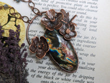 Load image into Gallery viewer, Handmade Buttercup and Spectrolite Copper Pendant - Made from Real Flowers