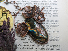 Load image into Gallery viewer, Handmade Buttercup and Spectrolite Copper Pendant - Made from Real Flowers