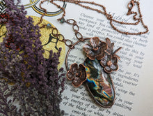 Load image into Gallery viewer, Handmade Buttercup and Spectrolite Copper Pendant - Made from Real Flowers