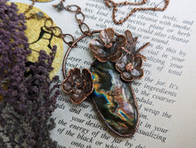 Load image into Gallery viewer, Handmade Buttercup and Spectrolite Copper Pendant - Made from Real Flowers