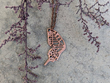 Load image into Gallery viewer, Handmade Black Spinel and Copper Butterfly Wing Pendant