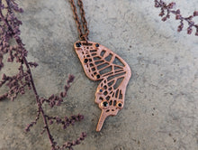 Load image into Gallery viewer, Handmade Black Spinel and Copper Butterfly Wing Pendant