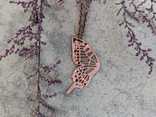 Load image into Gallery viewer, Handmade Black Spinel and Copper Butterfly Wing Pendant