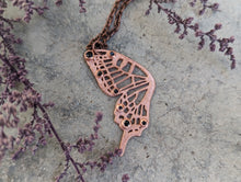 Load image into Gallery viewer, Handmade Black Spinel and Copper Butterfly Wing Pendant