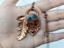 Load image into Gallery viewer, Handmade Peanut Obsidian and Garnet Real Leaf Pendant
