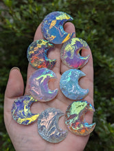 Load image into Gallery viewer, Aura Opalite Knapped Crescent Moons