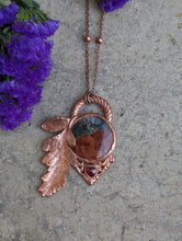 Load image into Gallery viewer, Handmade Peanut Obsidian and Garnet Real Leaf Pendant