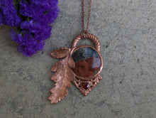 Load image into Gallery viewer, Handmade Peanut Obsidian and Garnet Real Leaf Pendant