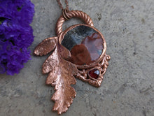Load image into Gallery viewer, Handmade Peanut Obsidian and Garnet Real Leaf Pendant