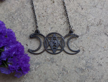 Load image into Gallery viewer, Handmade Moonstone Triple Moon Goddess Pendant