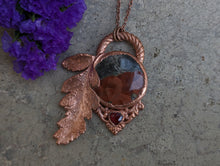 Load image into Gallery viewer, Handmade Peanut Obsidian and Garnet Real Leaf Pendant