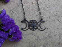 Load image into Gallery viewer, Handmade Moonstone Triple Moon Goddess Pendant
