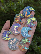 Load image into Gallery viewer, Aura Opalite Knapped Crescent Moons