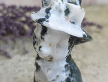 Load image into Gallery viewer, Moss Agate Kitty with Witch Hat Carving