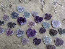 Load image into Gallery viewer, Amethyst and Quartz Druzy Heart Cabochons