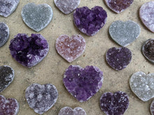 Load image into Gallery viewer, Amethyst and Quartz Druzy Heart Cabochons
