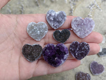 Load image into Gallery viewer, Amethyst and Quartz Druzy Heart Cabochons