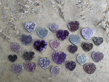 Load image into Gallery viewer, Amethyst and Quartz Druzy Heart Cabochons