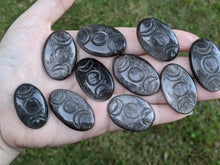 Load image into Gallery viewer, Silver Sheen Obsidian Triple Moon Goddess