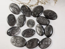 Load image into Gallery viewer, Silver Sheen Obsidian Triple Moon Goddess