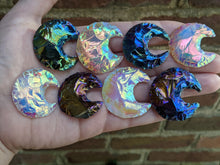 Load image into Gallery viewer, Aura Opalite Knapped Crescent Moons