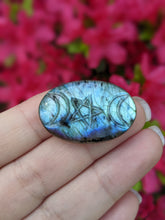 Load image into Gallery viewer, Labradorite Carved Triple Moon Pentacle Cabochons