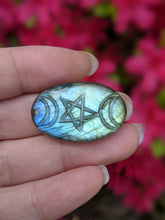 Load image into Gallery viewer, Labradorite Carved Triple Moon Pentacle Cabochons