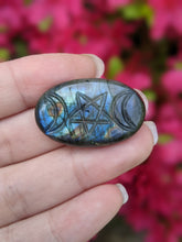 Load image into Gallery viewer, Labradorite Carved Triple Moon Pentacle Cabochons