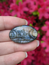 Load image into Gallery viewer, Labradorite Carved Triple Moon Pentacle Cabochons