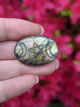 Load image into Gallery viewer, Labradorite Carved Triple Moon Pentacle Cabochons