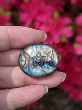 Load image into Gallery viewer, Labradorite Carved Triple Moon Pentacle Cabochons