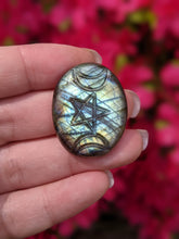 Load image into Gallery viewer, Labradorite Carved Triple Moon Pentacle Cabochons