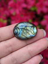 Load image into Gallery viewer, Labradorite Carved Triple Moon Pentacle Cabochons