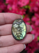 Load image into Gallery viewer, Labradorite Carved Triple Moon Pentacle Cabochons