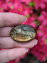 Load image into Gallery viewer, Labradorite Carved Triple Moon Pentacle Cabochons