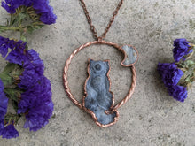 Load image into Gallery viewer, Handmade Chalcedony Rosette Cat and Moon Pendant