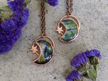 Load image into Gallery viewer, Handmade Labradorite Crescent Moon and Star Pendant