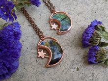 Load image into Gallery viewer, Handmade Labradorite Crescent Moon and Star Pendant