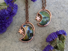 Load image into Gallery viewer, Handmade Labradorite Crescent Moon and Star Pendant