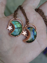 Load image into Gallery viewer, Handmade Labradorite Crescent Moon and Star Pendant