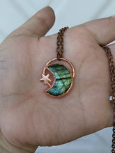 Load image into Gallery viewer, Handmade Labradorite Crescent Moon and Star Pendant