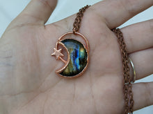 Load image into Gallery viewer, Handmade Labradorite Crescent Moon and Star Pendant