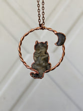 Load image into Gallery viewer, Handmade Chalcedony Rosette Cat and Moon Pendant