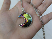 Load image into Gallery viewer, Handmade Aura Obsidian Moon Pendant