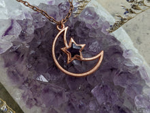 Load image into Gallery viewer, Handmade Copper Moon and Star Pendant