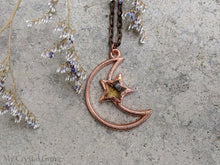 Load image into Gallery viewer, Handmade Copper Moon and Star Pendant