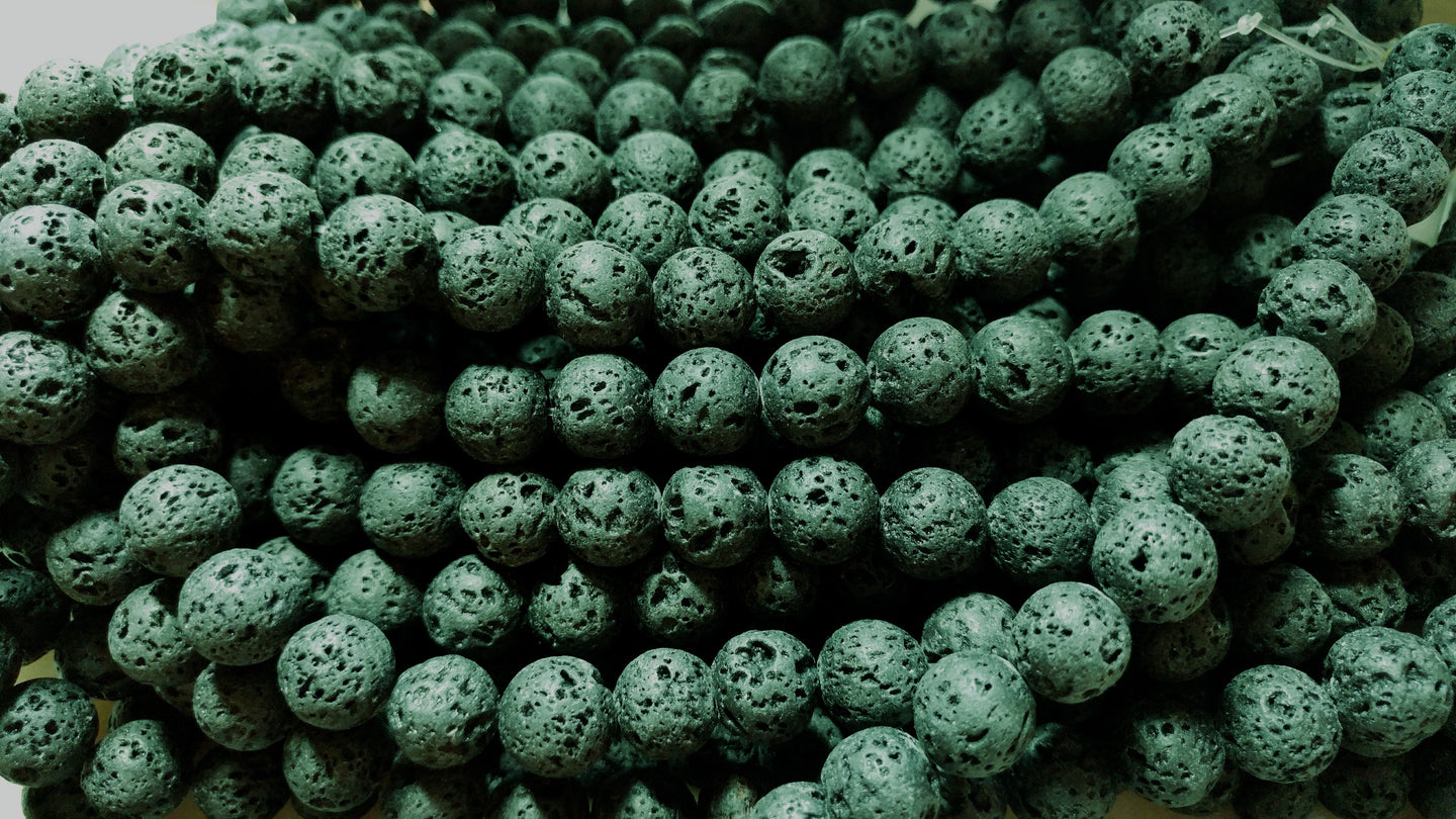 Lava 8mm Round Beads - Emerald Green