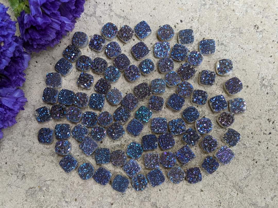 Titanium Druzy Agate Square Cabochons - 6mm