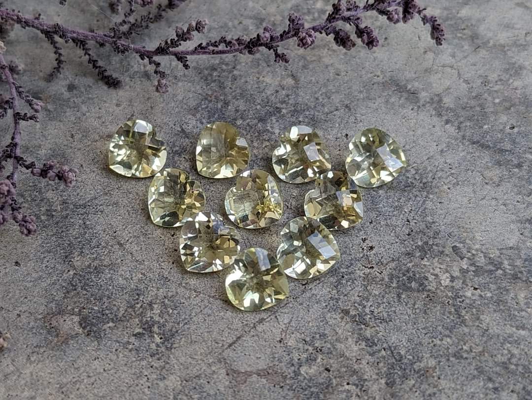 Lemon Quartz Rose Cut Heart Facets - 8mm